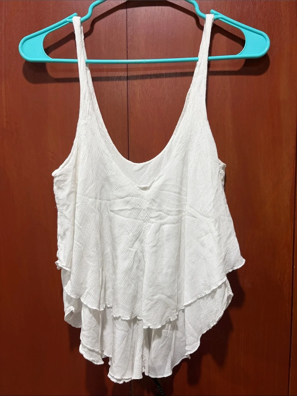 Free People White Ruffle Layered Tank